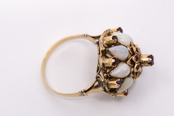 Antique Opal Ruby Ring, Large Estate Ring, 14k Ye… - image 3