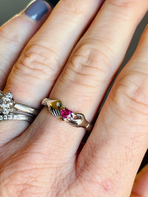 Vintage Ruby Ring, White Gold Ruby Ring, Claddagh… - image 8