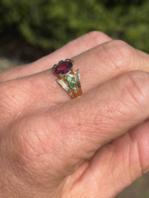 Vintage Garnet Ring - Yellow Gold Rhodolite Garne… - image 7