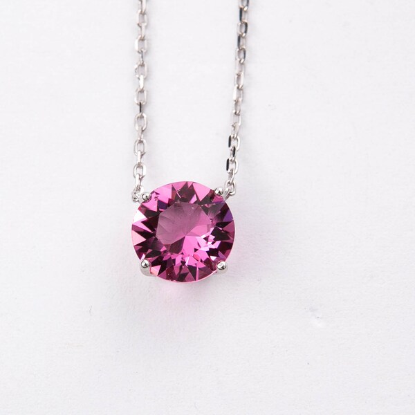 October Birthstone Necklace - Imitation Pink Tourmaline Pendant Swarovski Crystal - Sterling Silver Necklace - Adjustable Chain