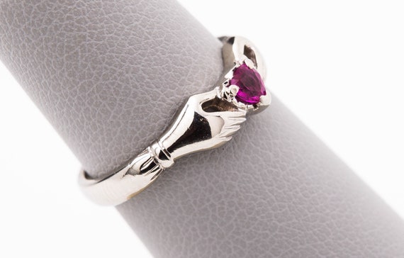 Vintage Ruby Ring, White Gold Ruby Ring, Claddagh… - image 5