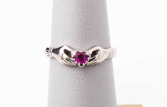 Vintage Ruby Ring, White Gold Ruby Ring, Claddagh… - image 2