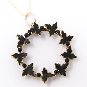 Vintage Black Enamel Leaf - Brooch to Pendant Conversion -  Gold Black Leaf Necklace