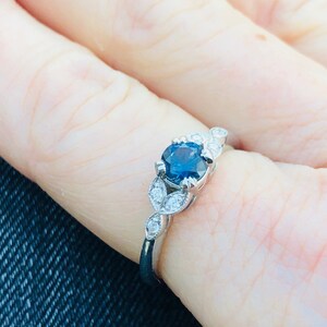 Montana Sapphire Engagement Ring - Diamond Accents - 14k White Gold Leaf Ring - Blue Sapphire Engagement Ring