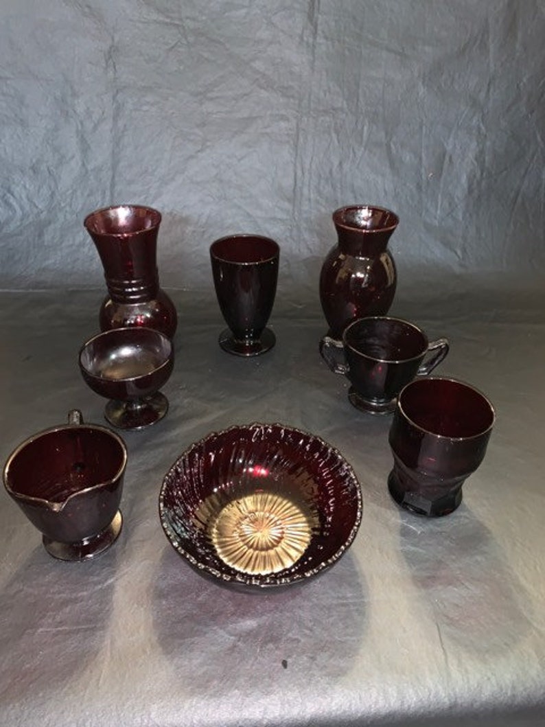 8 Piece Ruby Cups Vases Bowl