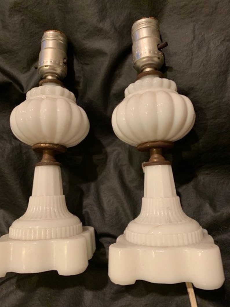 Pair Of Milk Glass Lamps Vintage