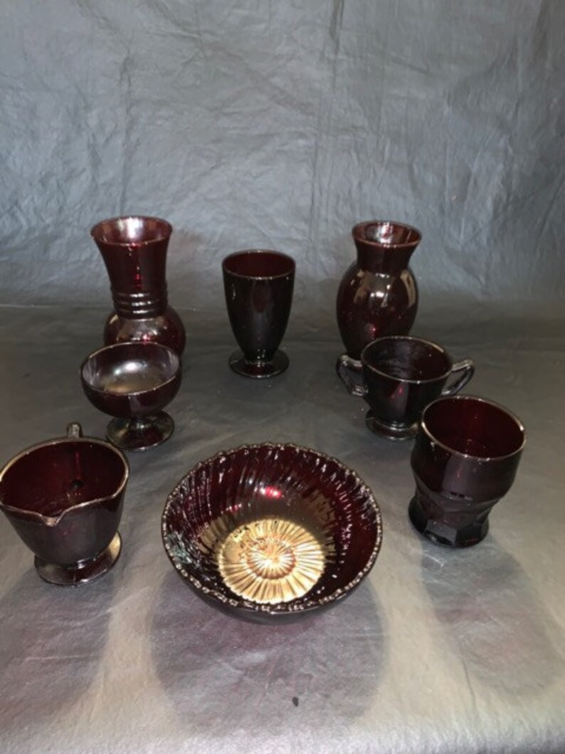 8 Piece Ruby Cups Vases Bowl