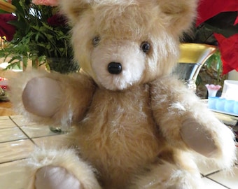 Vintage Gold Mohair Teddy Bear: Rare Jointed Glass Eyes