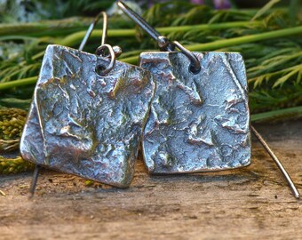 bronze silver square earrings
