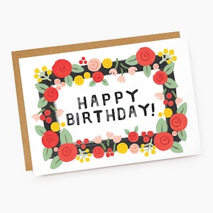 Folkloristisch-floral mit Aufschrift 'Happy Birthday!' Grußkarte