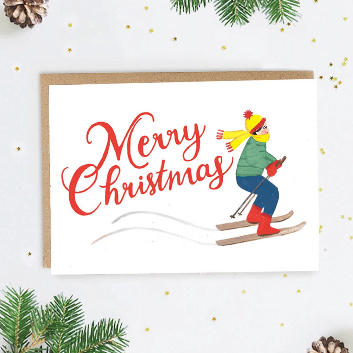 Vintage Ski Christmas Greeting Card Etsy UK