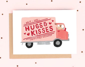 Hugs & Kisses Love Truck Valentine's Day Card