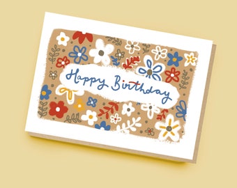 Gold Floral Happy Birthday Card