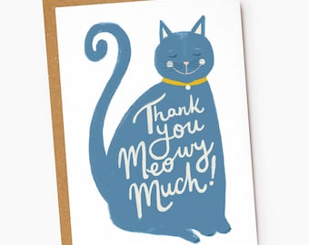 Biglietto di ringraziamento illustrato con gatto - Meowy Much