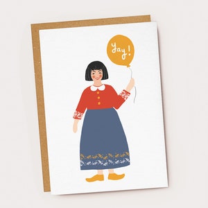 Evviva! Biglietto di auguri Balloon Folk Woman