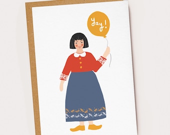 Yay! Balloon Folk Woman Card