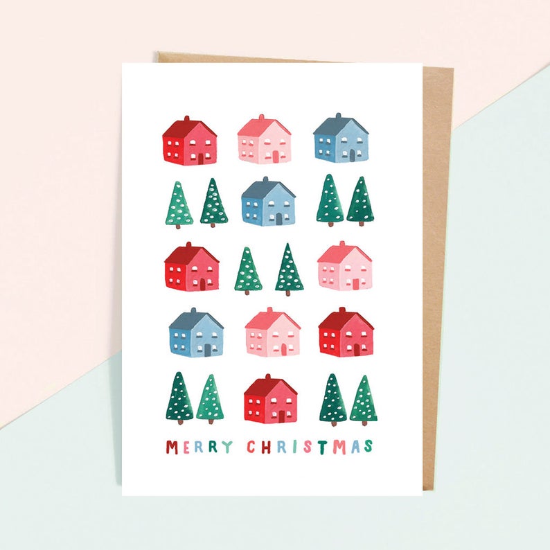 Folk Houses Christmas Greeting Card image 1