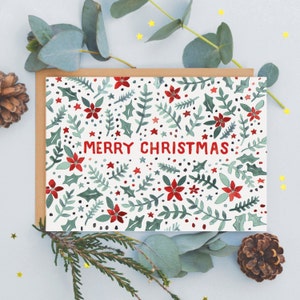 Poinsettia Pattern Christmas Greeting Card