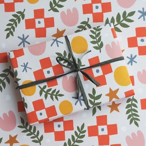 Wrapping Paper, Illustrated Floral Folk Gift Wrap - 3 Sheets