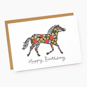 Carte d'anniversaire florale de cheval