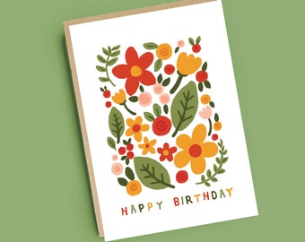 Carte d'anniversaire florale folklorique