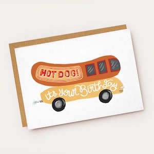 Tarjeta de cumpleaños con forma de perrito caliente