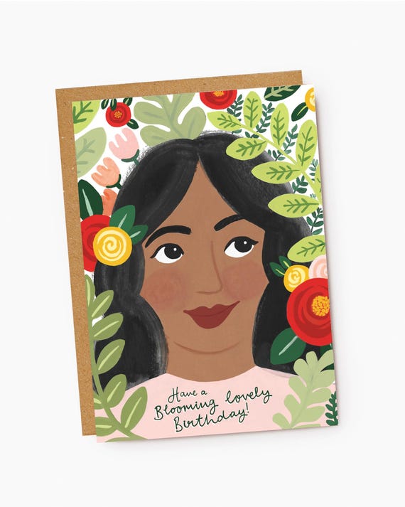 Floral Birthday Card, Hand-Painted Design