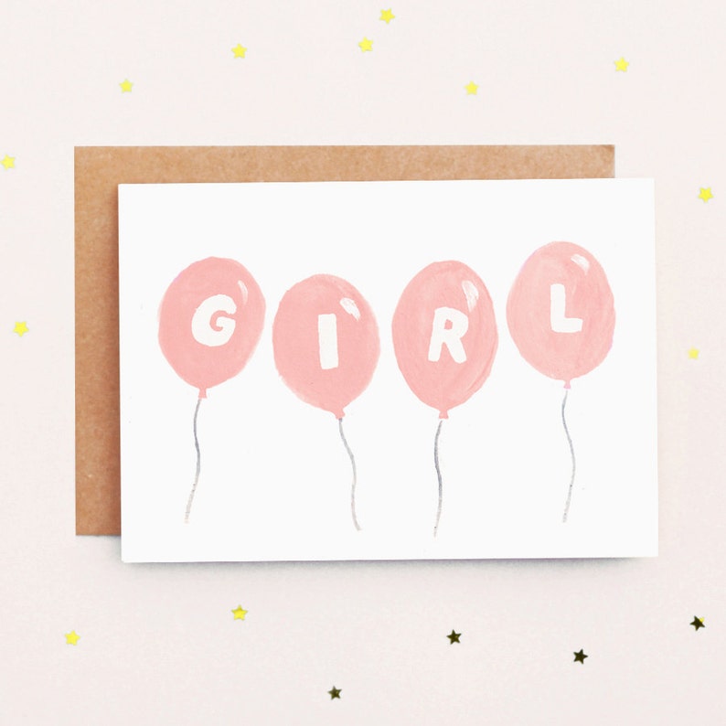 Girl Balloons New Baby Card image 1