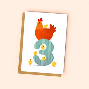 Carte d'anniversaire 3 ans - Poulet - Anniversaire d'enfant