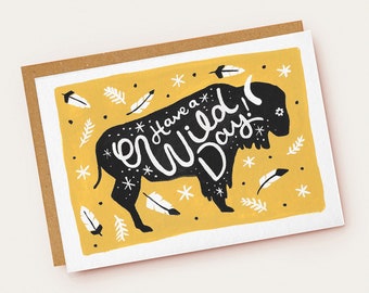 Folk Buffalo Birthday Card