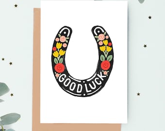 Floral 'Good Luck' Horseshoe Card