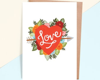 Floral Heart & Arrow Greeting Card