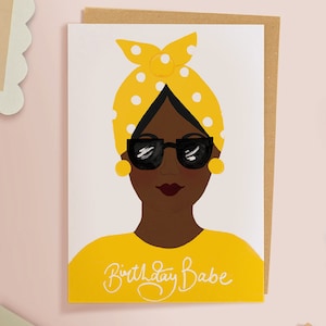Black Birthday Babe Portrait Greeting Card