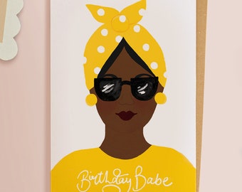 Black Birthday Babe Portrait Greeting Card