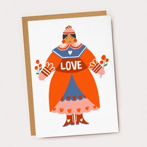 Cartão ilustrado fofo de senhora popular com amor - Amor - Amizade