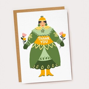 Cartão ilustrado de agradecimento da Folk Lady - Verde