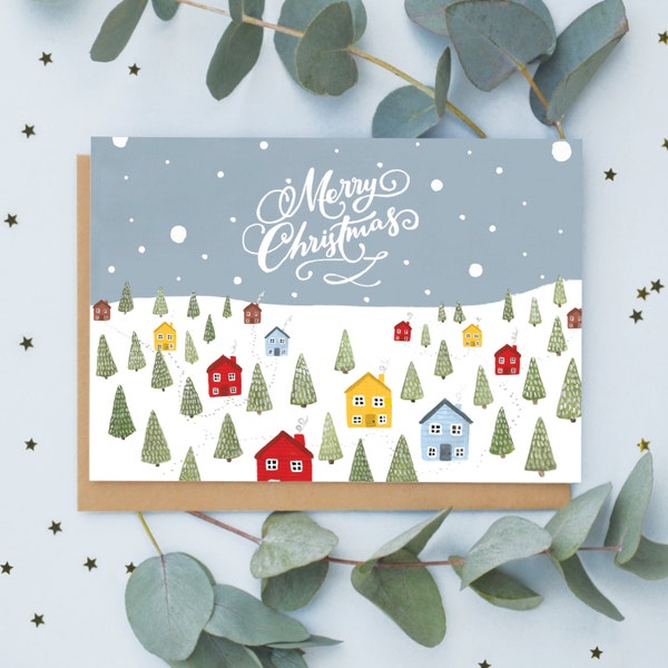 Snowy Village Christmas Greeting Card