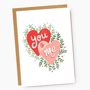 Tarjeta de San Valentín con corazones de amor "Tú y yo"