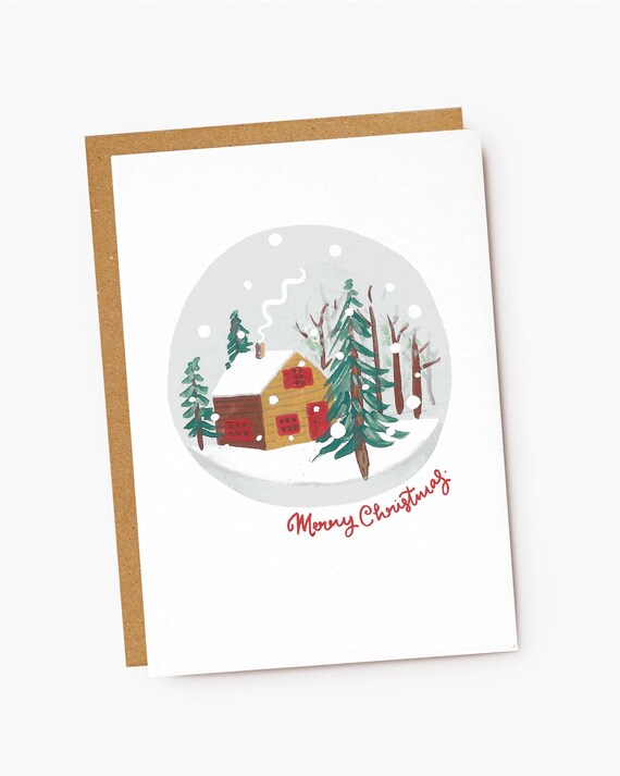 Snow Globe Woodland Christmas Greeting Card