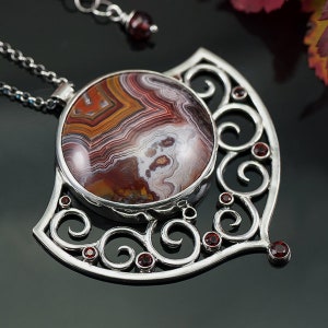 Lace Laguna Agate Necklace, Silver Agate Necklace, Unique Stone, Nature ...
