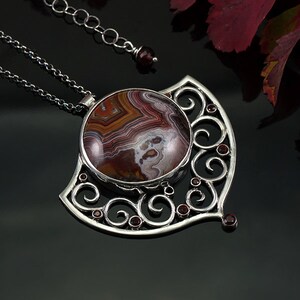 Lace Laguna Agate Necklace, Silver Agate Necklace, Unique Stone, Nature ...