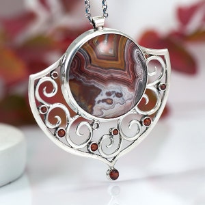 Lace Laguna Agate Necklace, Silver Agate Necklace, Unique Stone, Nature ...