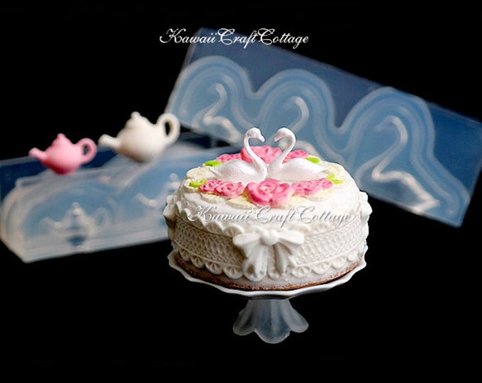Dollhouse Miniature Molds 3D Swan Teapot Tea Pot Dolls Fake Food