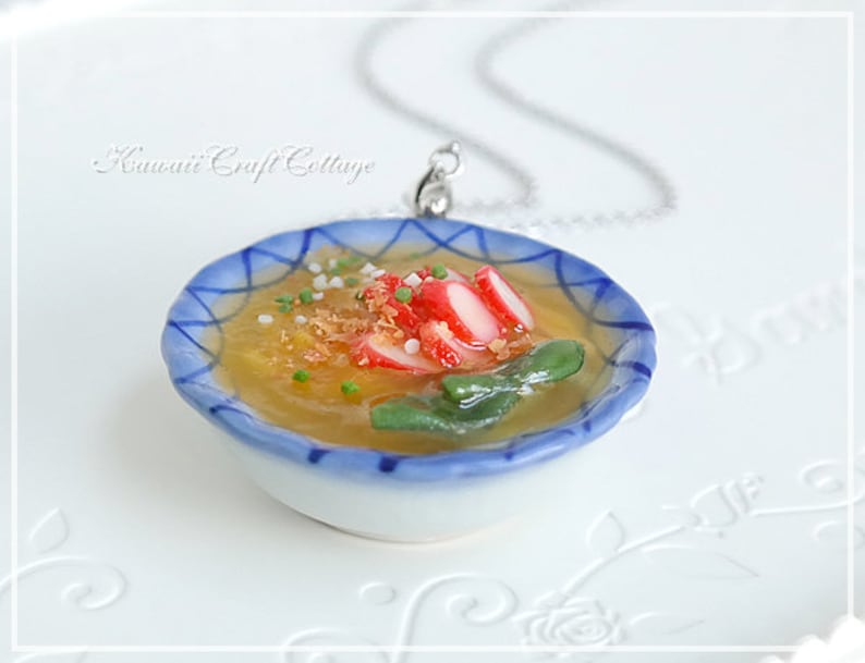 Miniature Food Jewelry Pendant Necklace Fake Food Charsiew Noodles Asian Food Whimsical Cute Kawaii Statement Jewelry Tea Party Foodie Gifts