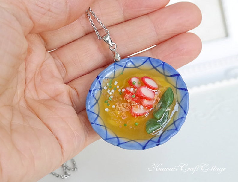 Miniature Food Jewelry Pendant Necklace Fake Food Charsiew Noodles Asian Food Whimsical Cute Kawaii Statement Jewelry Tea Party Foodie Gifts