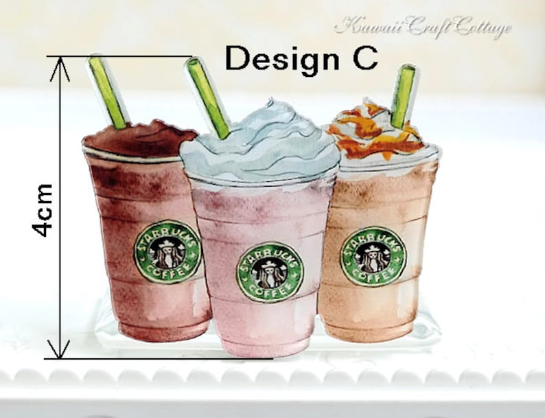 Miniature Food Brooch Pin Starbucks Coffee Tea Mocha Frappuccino Frappe Latte Beverage Acrylic Pin Brooch Cute Kawaii Accessory Foodie Gifts