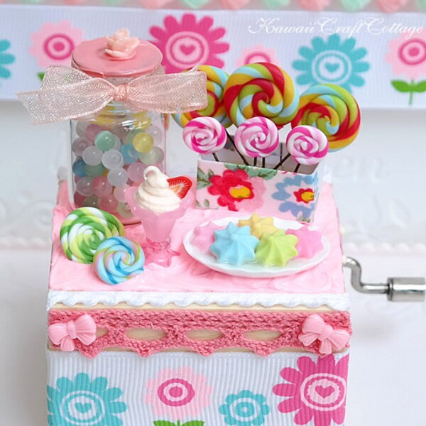 Music Box, Kawaii, Cute, Musical Box, Handmade, Accessories, Candy Sweets Lollipop, Pachelbel Johann, Home, Office, Display, Her Gift Ideas