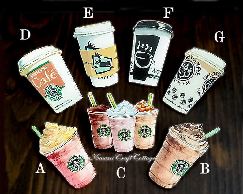 Miniature Food Brooch Pin Starbucks Coffee Tea Mocha Frappuccino Frappe Latte Beverage Acrylic Pin Brooch Cute Kawaii Accessory Foodie Gifts