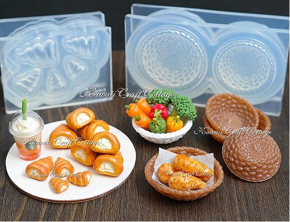 3D Miniature Food Molds Custard Puff Horn Pastry Cannoncini Basket Mold  Dollhouse Doll Food Mini Small Tiny Mold Clay Jewelry Silicone Molds 