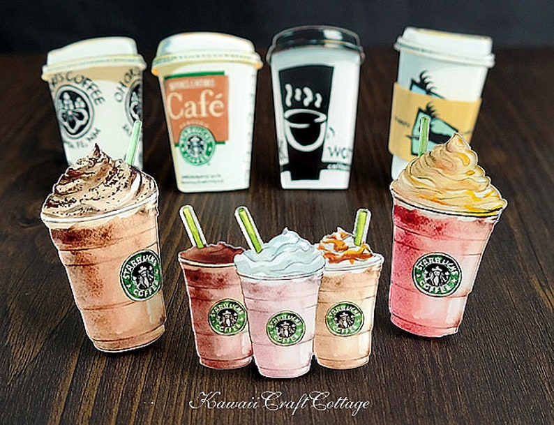 Miniature Food Brooch Pin Starbucks Coffee Tea Mocha Frappuccino Frappe Latte Beverage Acrylic Pin Brooch Cute Kawaii Accessory Foodie Gifts